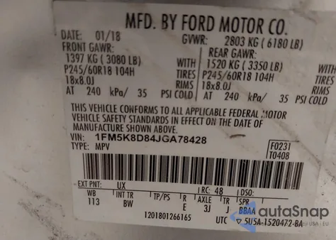 2018 Ford Explorer Xlt z USA, uszkodzony, nr VIN 1FM5K8D84JGA78428